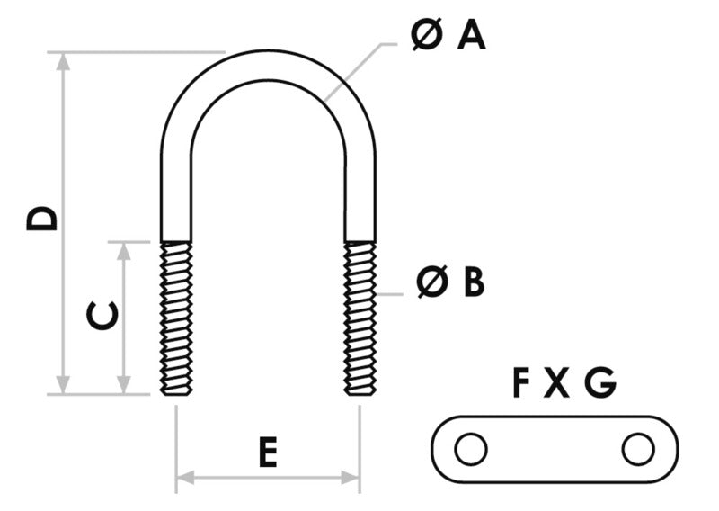 U-bolt AISI316 110mm w/two plates 80x40 mm (pack of 5) - foto originale Osculati Srl