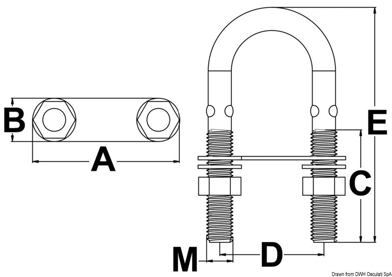 SS U-bolt w/rod 80mm x M8 mm (pack of 10) - foto originale Osculati Srl