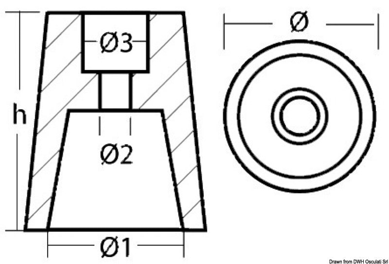 Tecnoseal Radice axis line aluminium anode Ø 72 mm - foto originale Osculati Srl