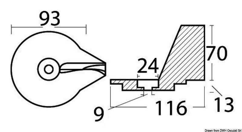 Tecnoseal Aluminium fin anode 25/50 HP 2/4-stroke - foto originale Osculati Srl