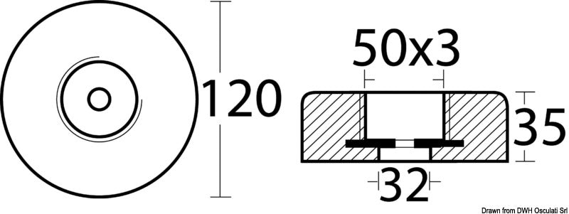 Tecnoseal Hidden mounting magnesium anode Ø 120 mm - foto originale Osculati Srl