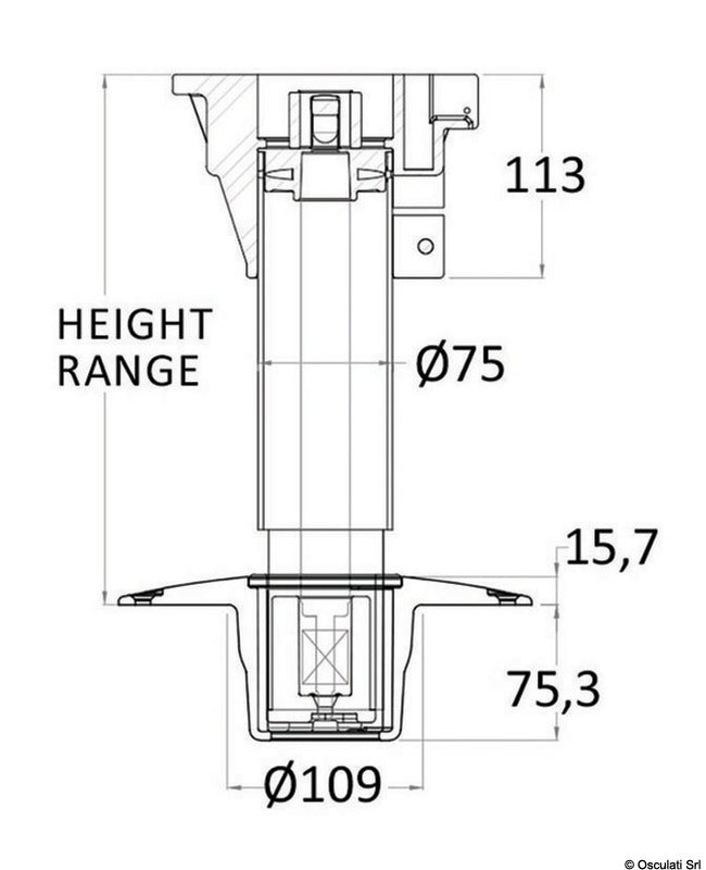 Oceansouth WAVERIDER pedestal telescopic 520/650 mm alu base - foto originale Osculati Srl