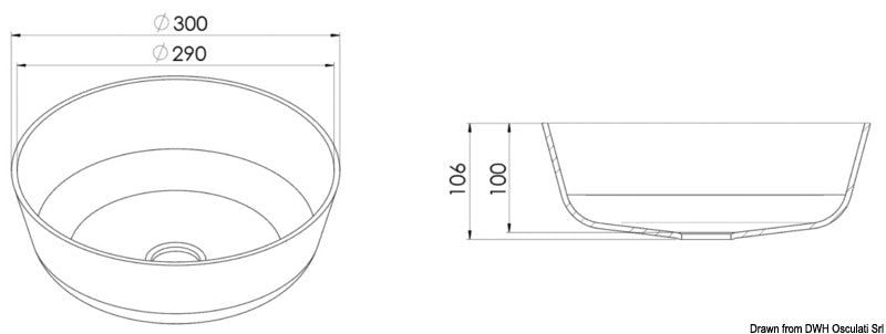 Countertop round sink in Ocritech white Ø 300 mm - foto originale Osculati Srl