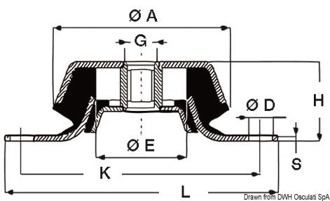 Galvanised steel anti-vibration support 350 kg - foto originale Osculati Srl