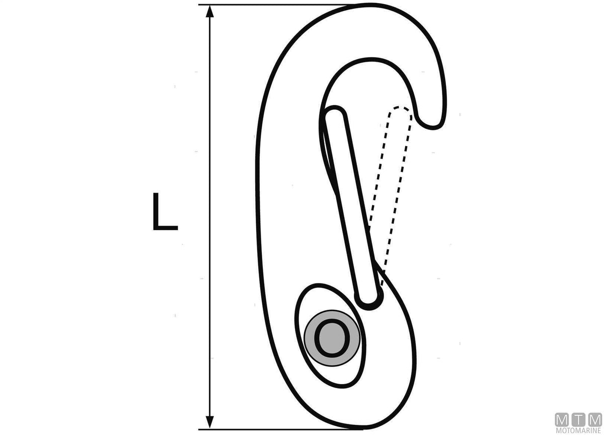 Jib snap hook with eye L70 mm, 316 stainless steel - original photo Motomarine Srl