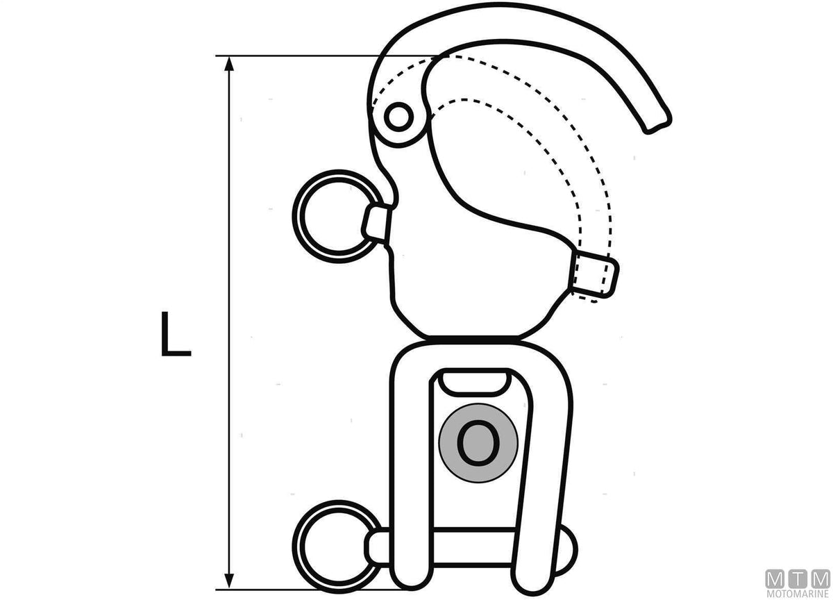 Spinnaker quick release snap shackle with shackle L74 mm, 316 stainless steel - original photo Motomarine Srl