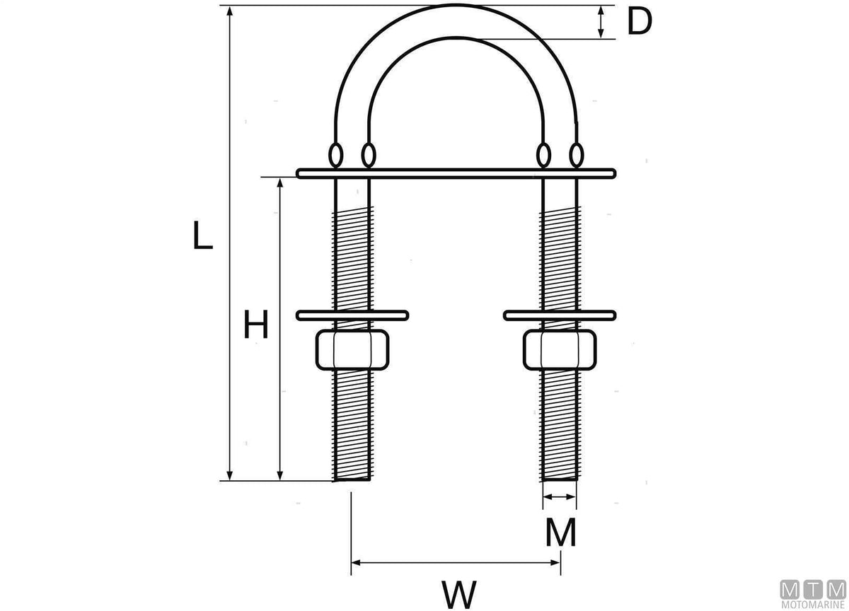 U-bolt with crimped rod Ø6 mm stainless steel 316 - original photo Motomarine Srl