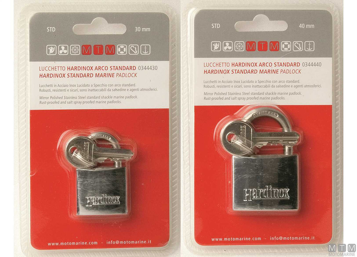Hardinox padlock 40 mm, standard shackle, stainless steel - original photo Motomarine Srl