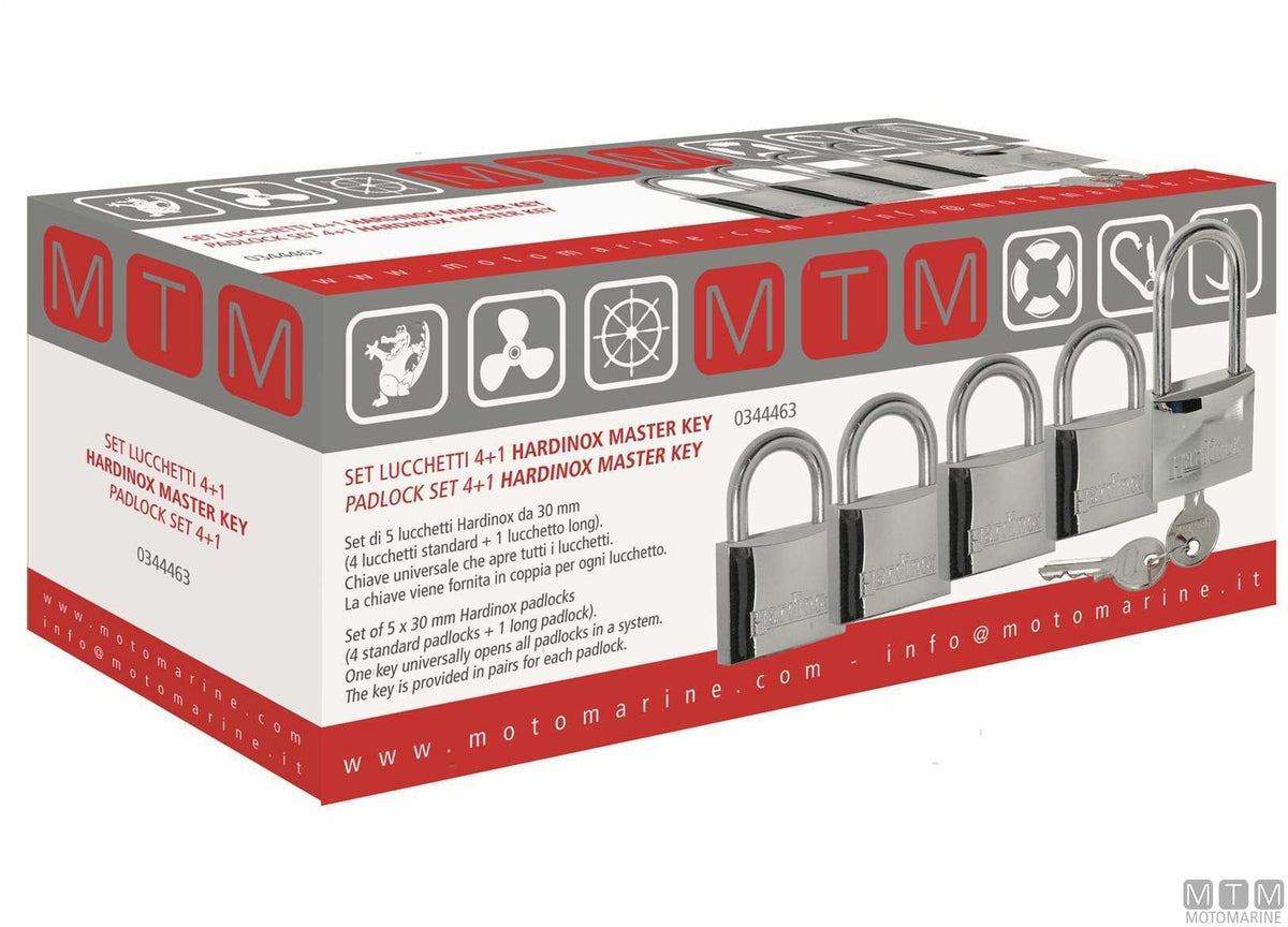 Set of 5 Hardinox padlocks 30 mm, universal key - original photo Motomarine Srl