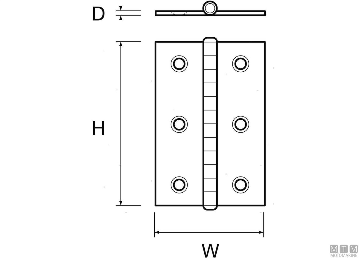 Classic butt hinge 50x75 mm in AISI 316 stainless steel - original photo Motomarine Srl