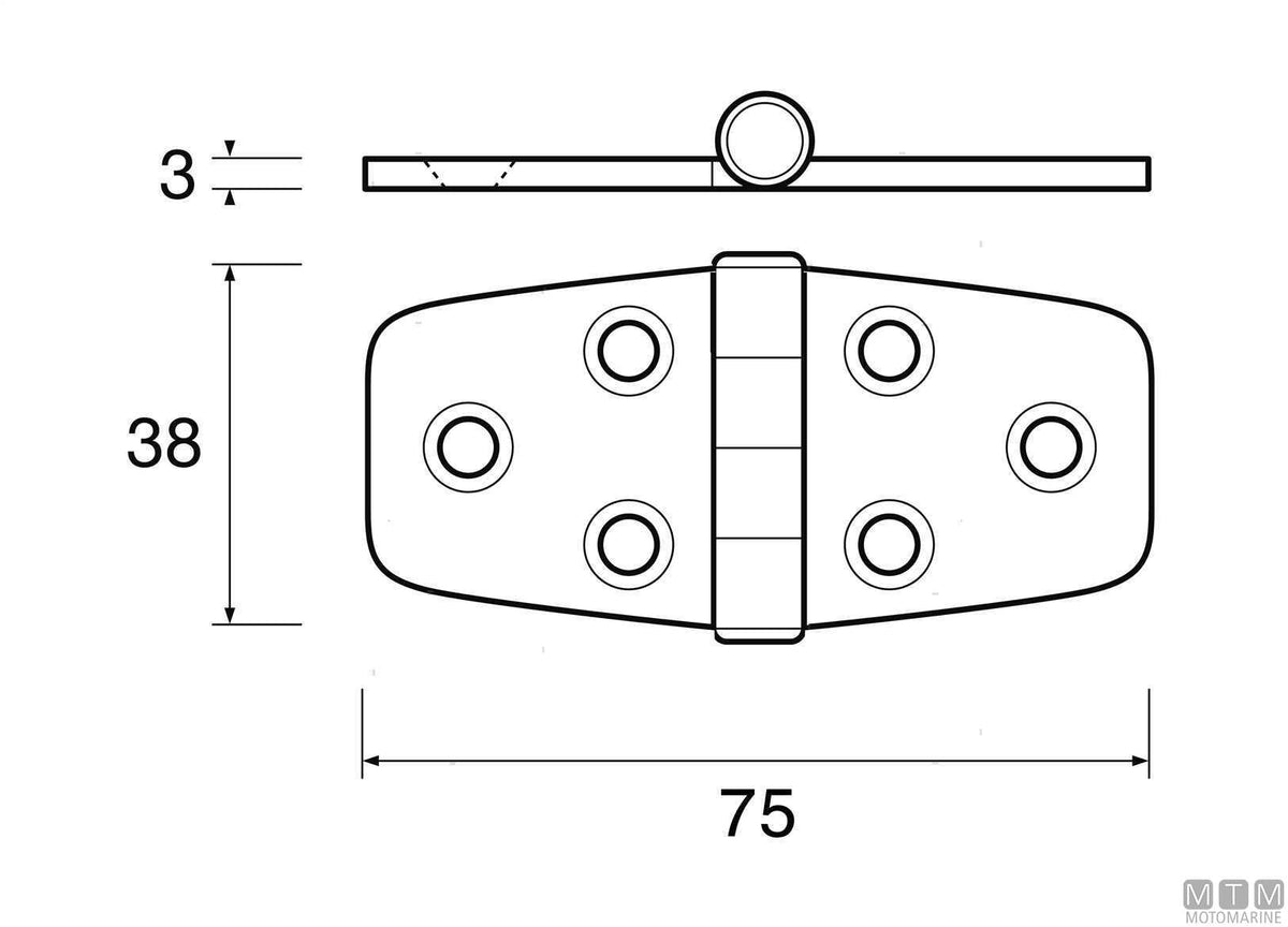 Heavy-duty biscuit hinge 38x75 mm, 316 stainless steel - original photo Motomarine Srl