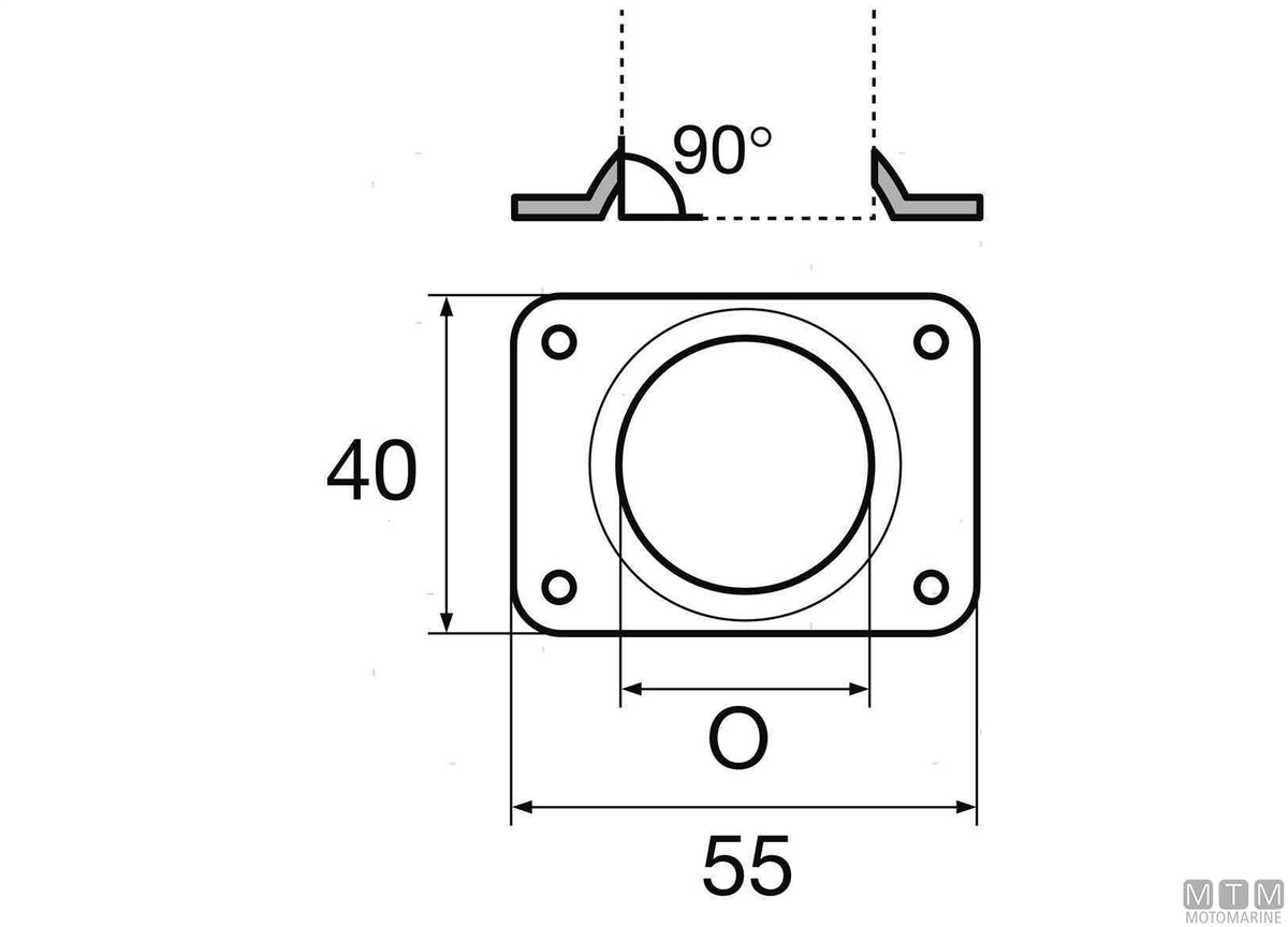 Rectangular welding base 90° Ø25 mm stainless steel 316 cast - original photo Motomarine Srl