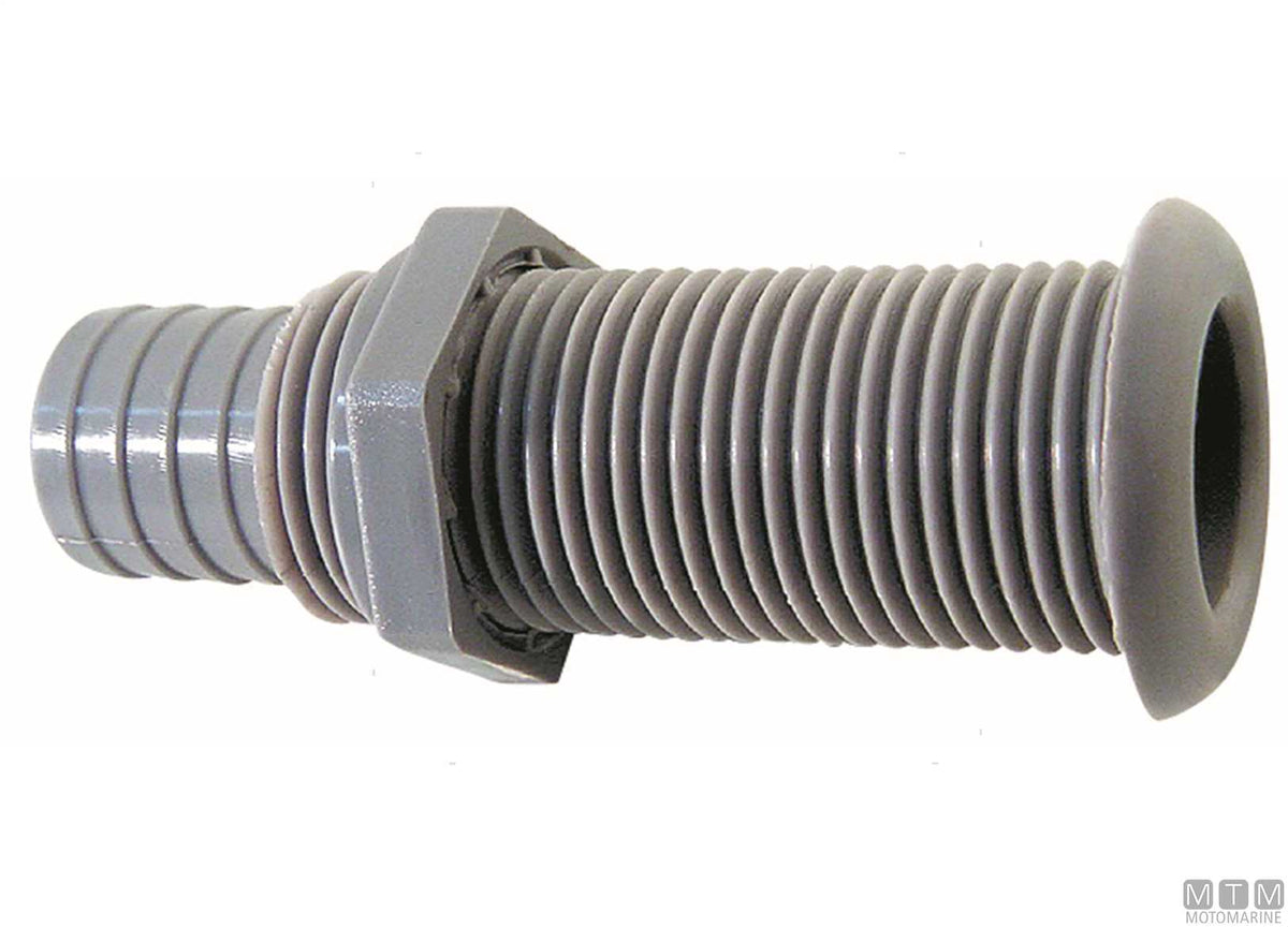 White through-hull fitting with hose tail for Ø25 mm plugs - original photo Motomarine Srl