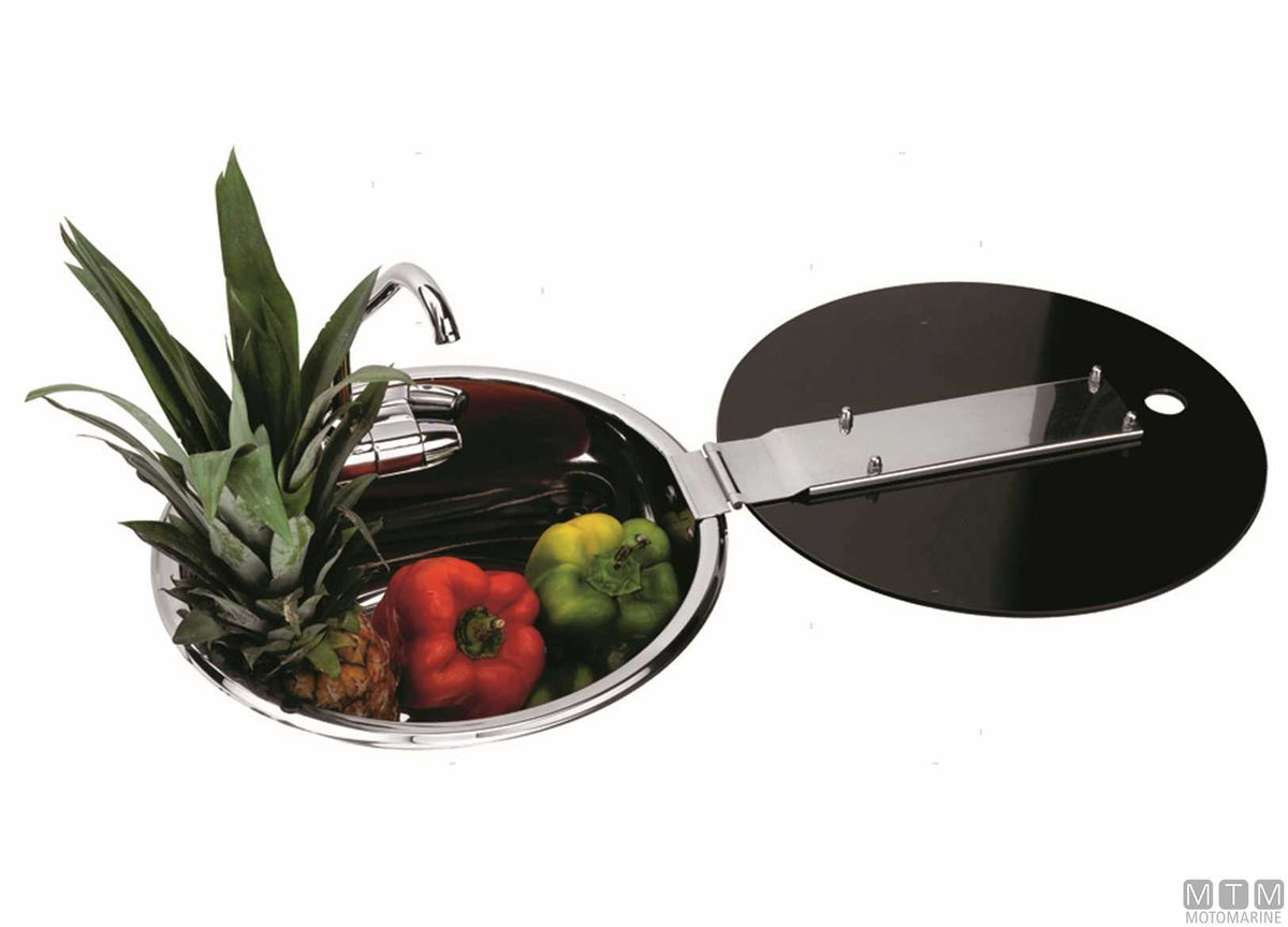 Spherical sink 300x180 mm stainless steel 18/8 with lid - original photo Motomarine Srl