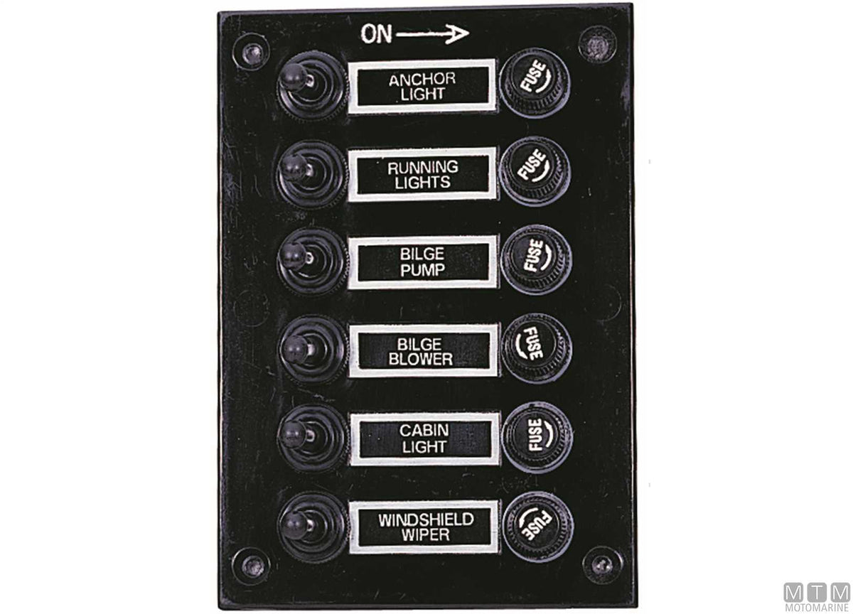 Panel with lever switches, 6 positions, 115x165 mm - original photo Motomarine Srl