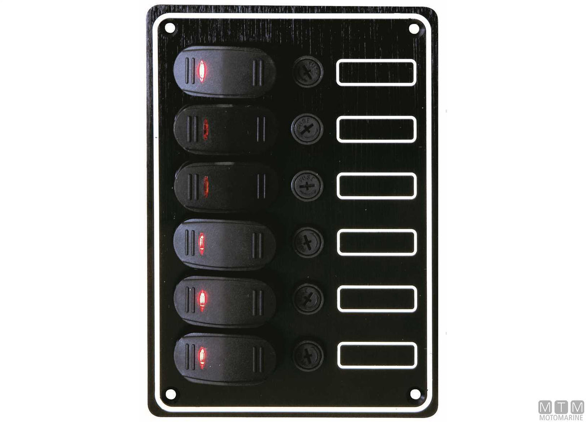 Aluminium panel with 4-position rocker switches 135x95 mm - original photo Motomarine Srl