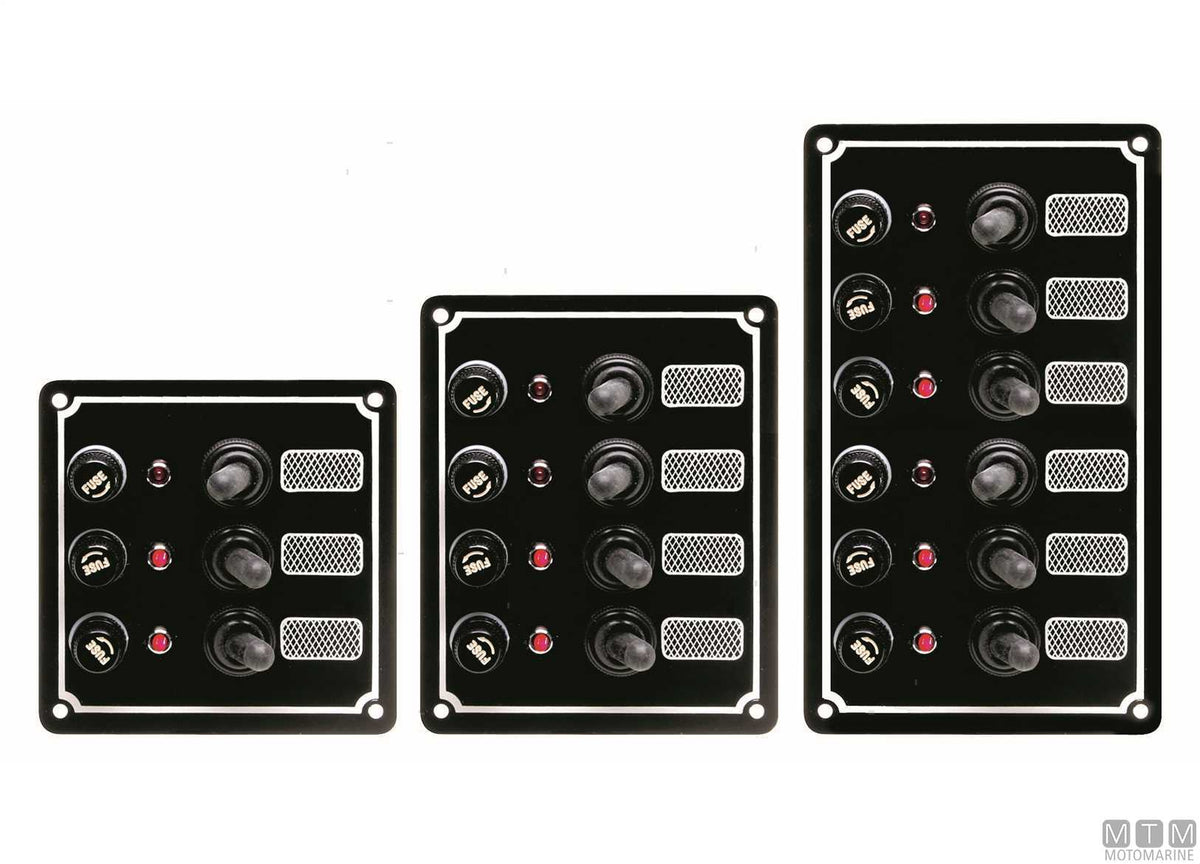 Aluminium panel with lever switches, 6 positions, 170x100 mm - original photo Motomarine Srl