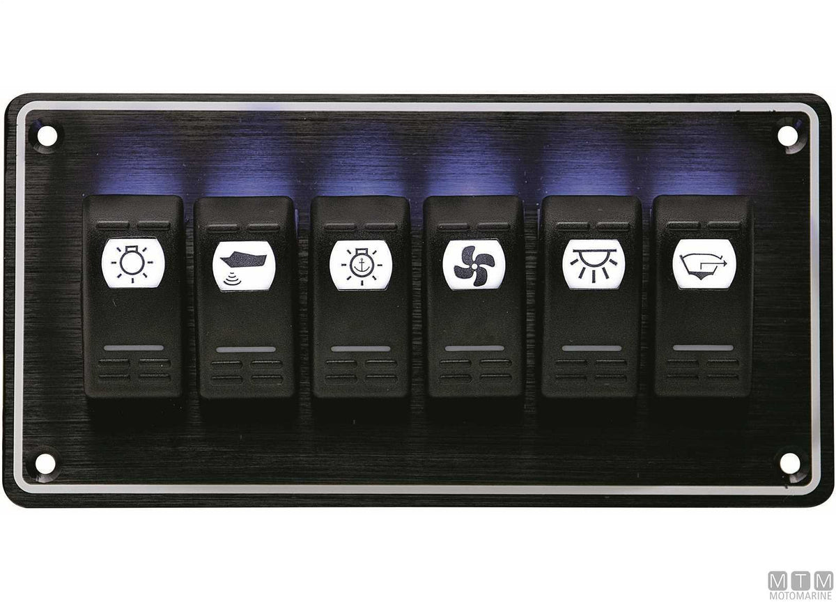 Panel with 6-position rocker switches 205x102 mm - original photo Motomarine Srl