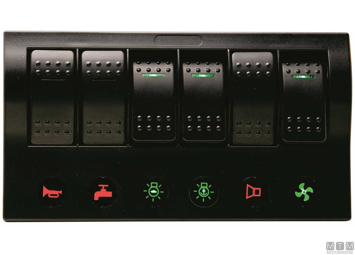 Panel with 6-position rocker switches 182x100 mm - original photo Motomarine Srl