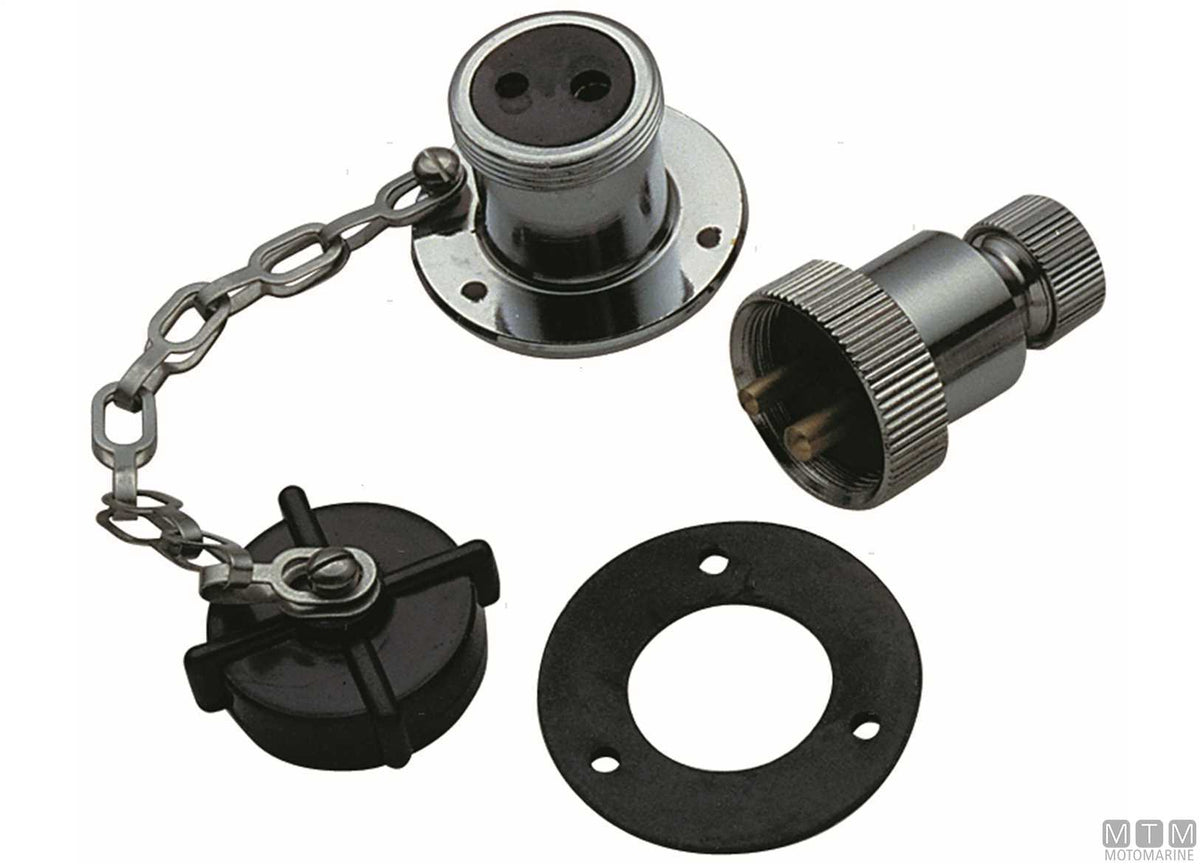 12/24V socket and plug, chrome-plated brass, 2-pole 3A - original photo Motomarine Srl
