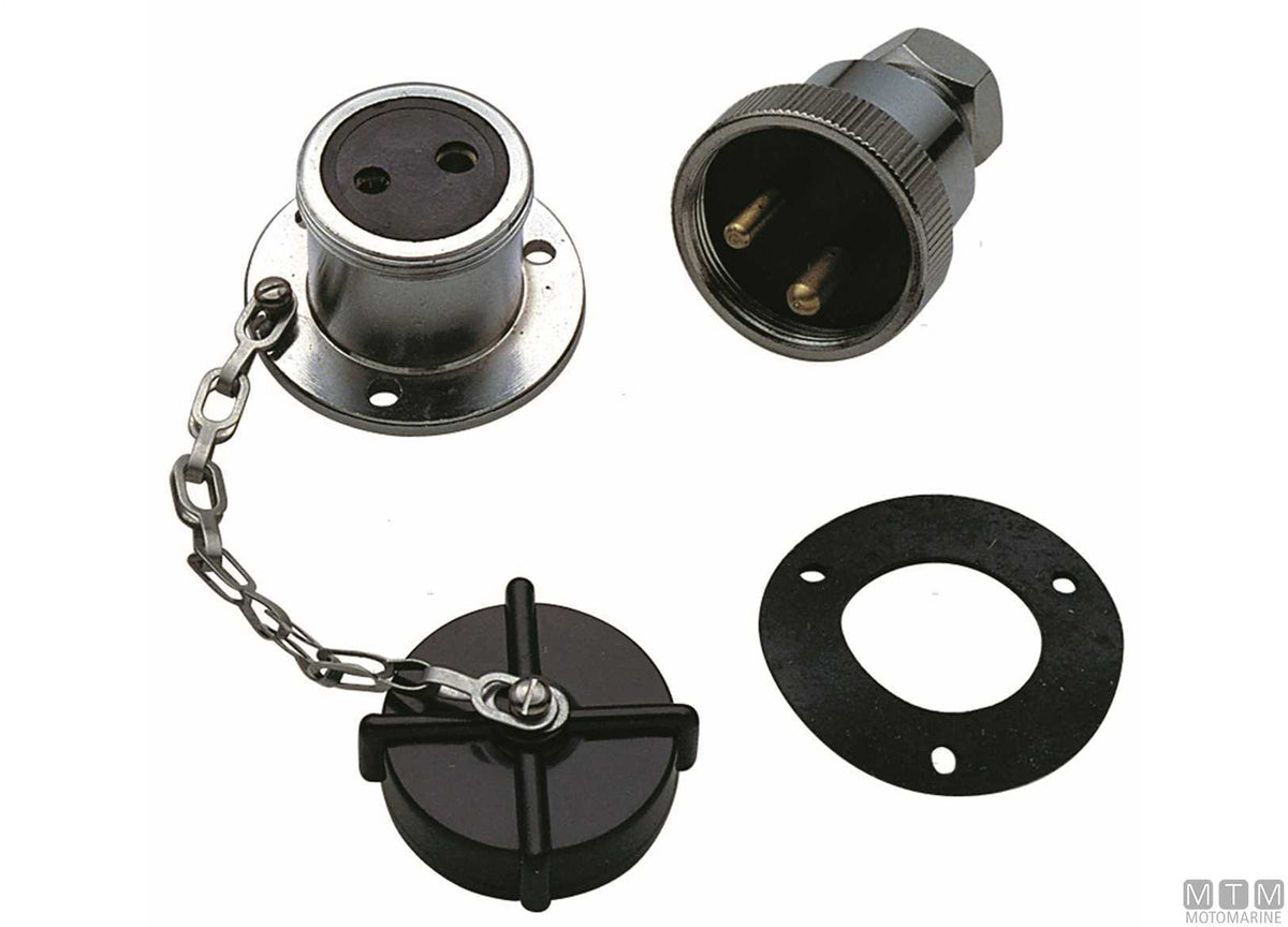 Socket and plug 12/24V chrome-plated brass 3-pole 5A - original photo Motomarine Srl