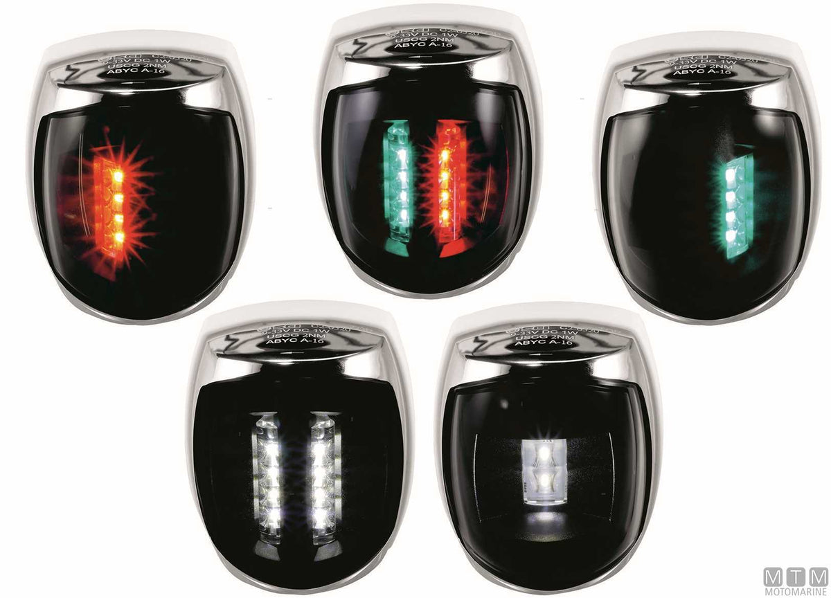 LED navigation sidelight, green, Sirius, stainless steel - original photo Motomarine Srl