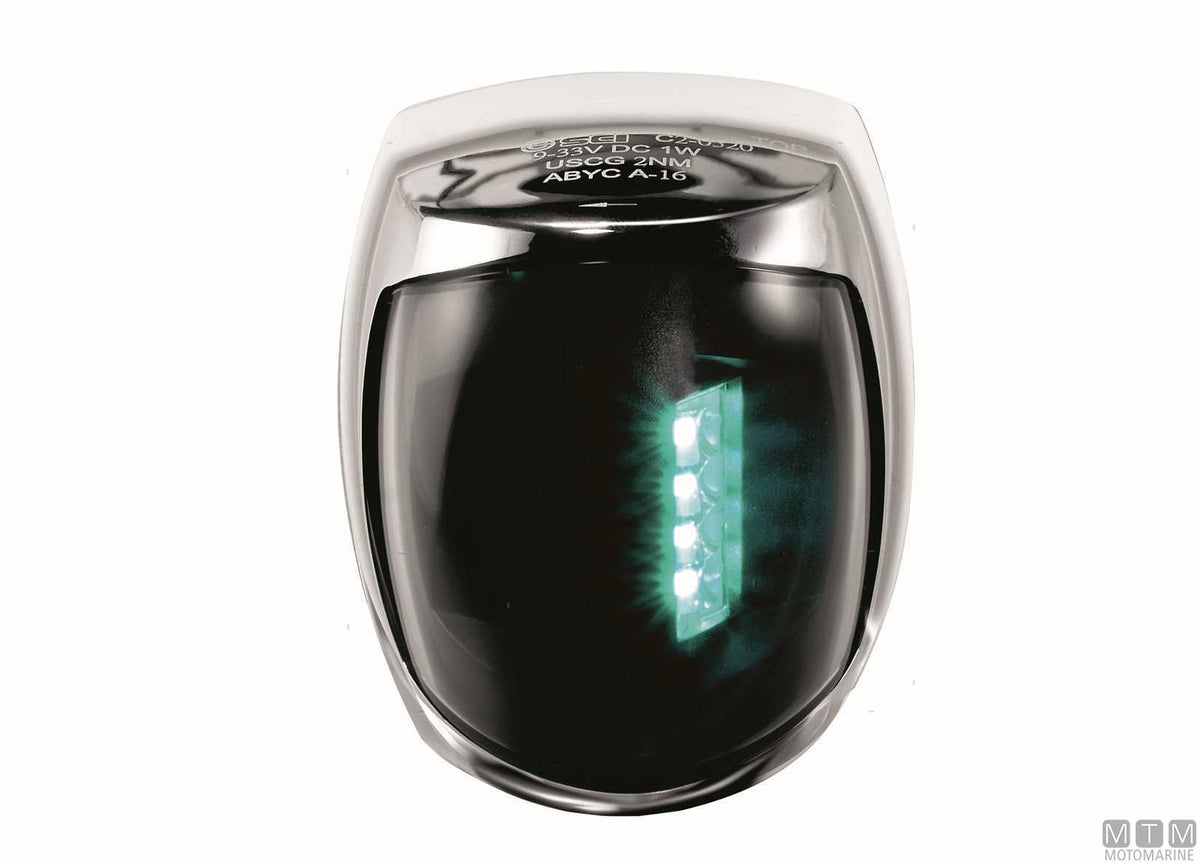 LED navigation sidelight, green, Sirius, stainless steel - original photo Motomarine Srl