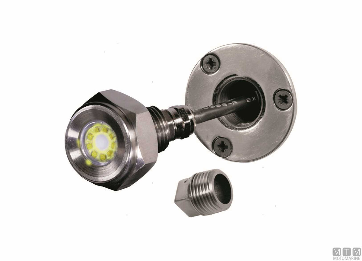 Underwater LED light white drain plug 1/2" - original photo Motomarine Srl