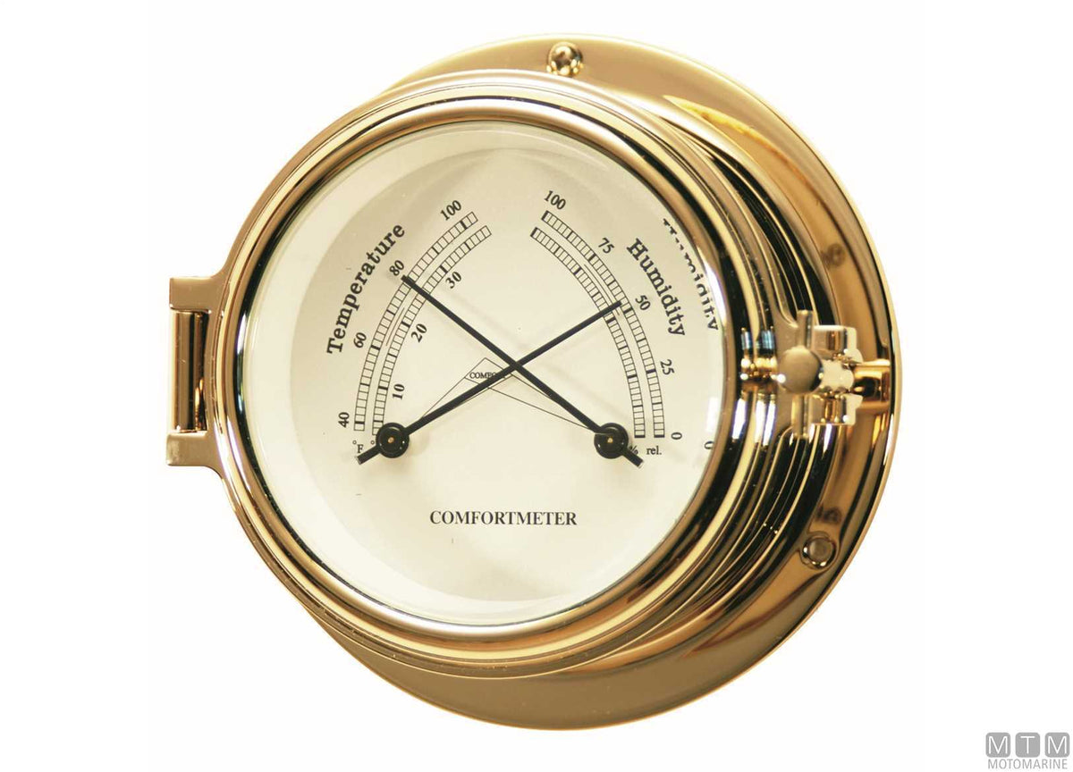 Classic thermo-hygrometer Ø120 mm, polished brass case - original photo Motomarine Srl