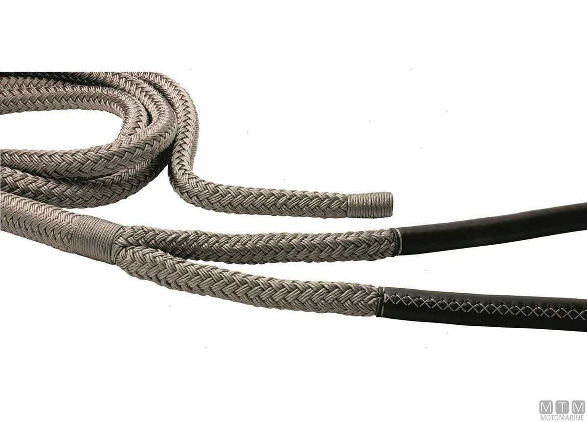 Grey braided mooring line with black leather-covered eye, 75 cm, Ø24 mm, 20 m - original photo Motomarine Srl