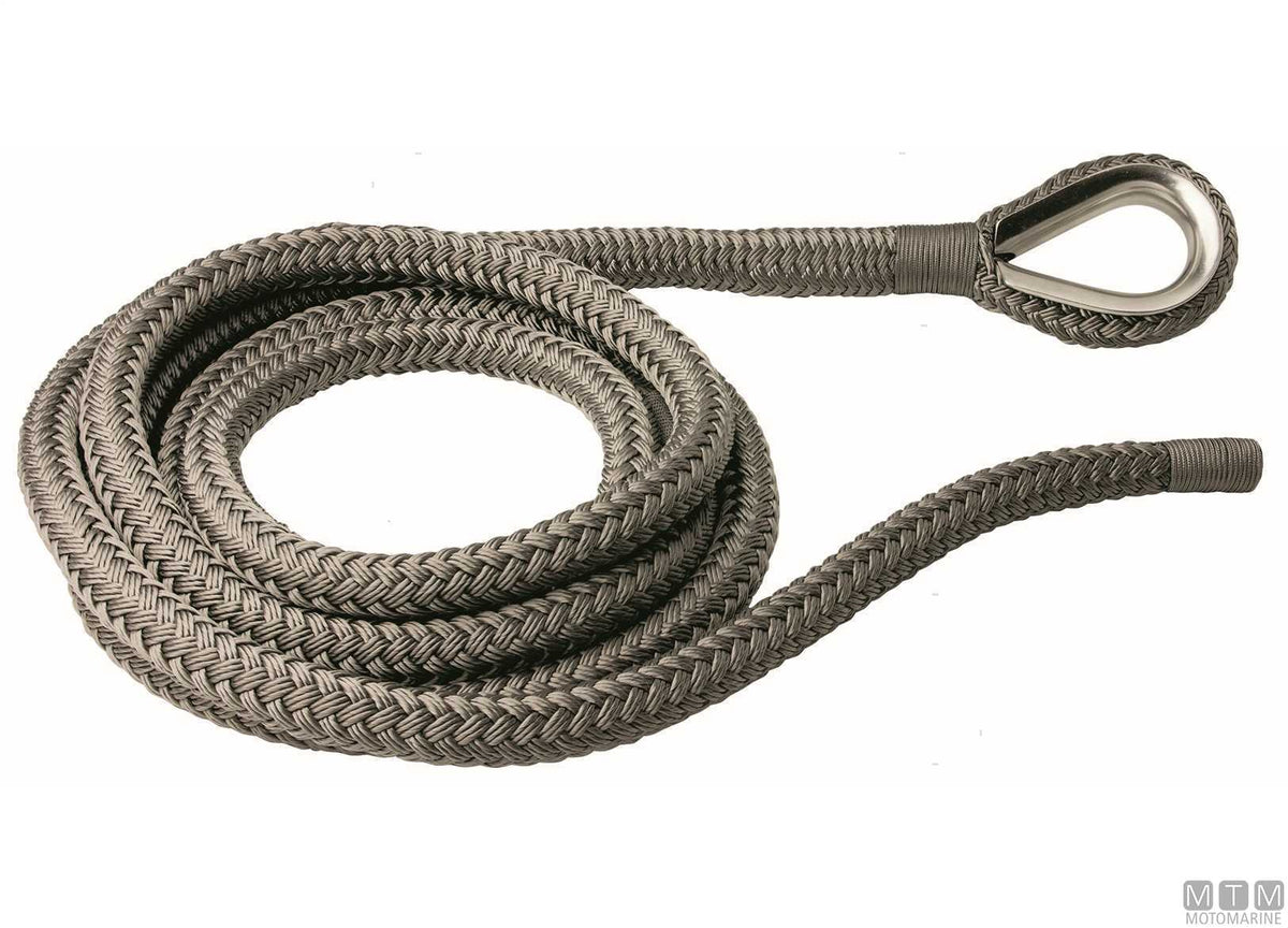 Grey braided mooring line with stainless steel thimble Ø24 mm 16 m - original photo Motomarine Srl