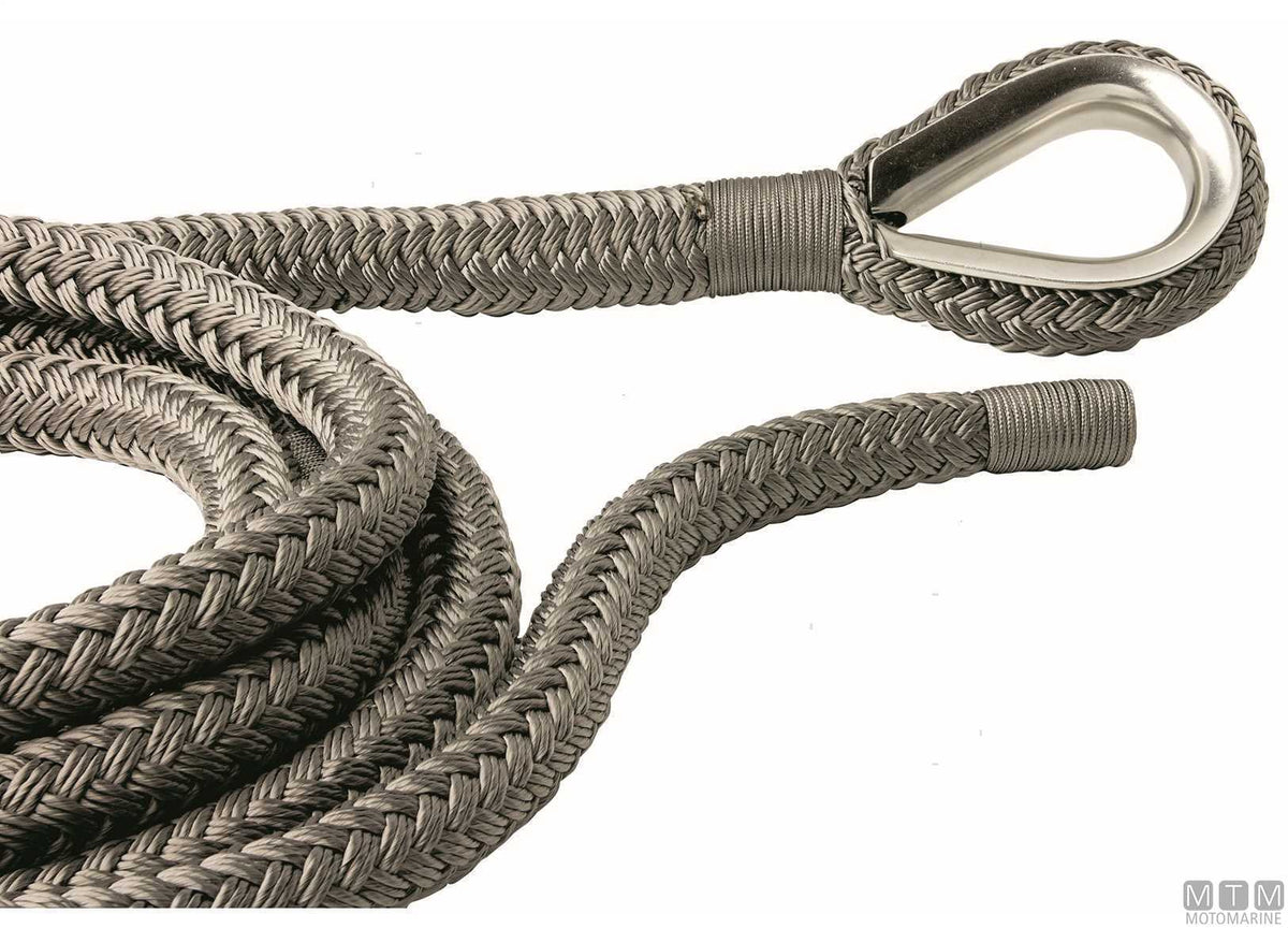 Grey braided mooring line with stainless steel thimble Ø24 mm 16 m - original photo Motomarine Srl