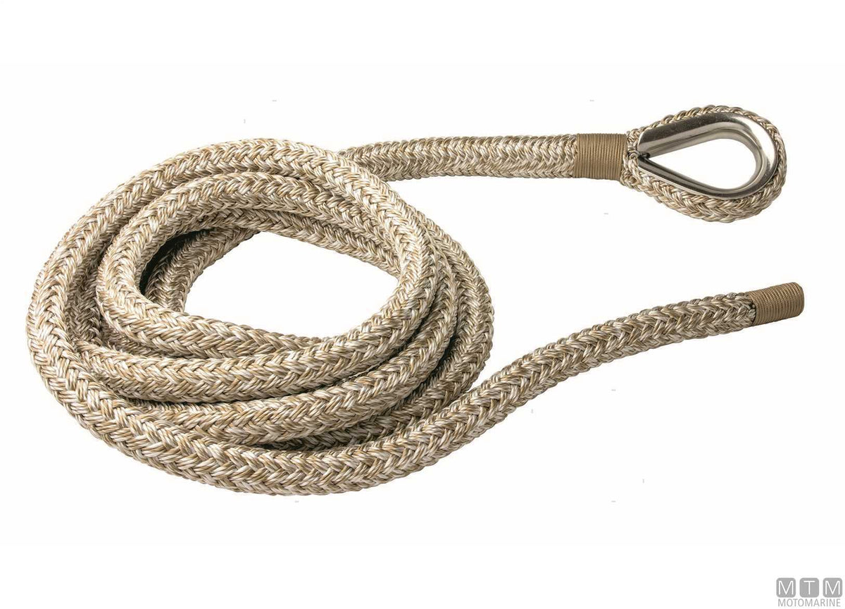 Beige braided mooring line with stainless steel thimble Ø28 mm 16 m - original photo Motomarine Srl