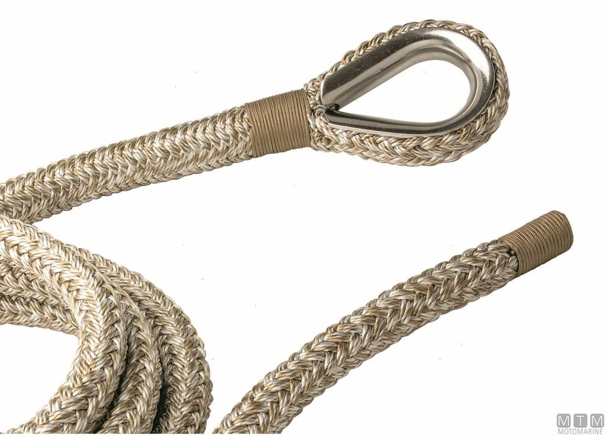 Beige braided mooring line with stainless steel thimble Ø28 mm 16 m - original photo Motomarine Srl