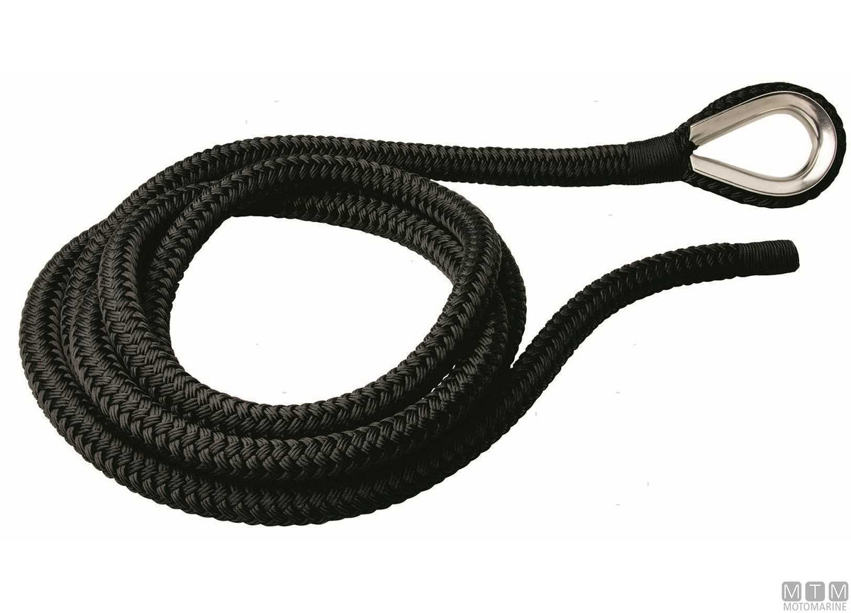 Black braided mooring line with stainless steel thimble Ø32 mm 20 m - original photo Motomarine Srl