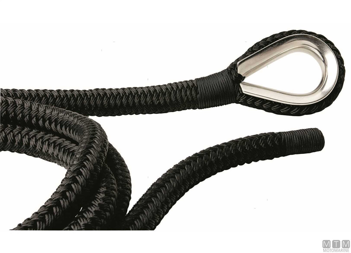 Black braided mooring line with stainless steel thimble Ø24 mm 16 m - original photo Motomarine Srl