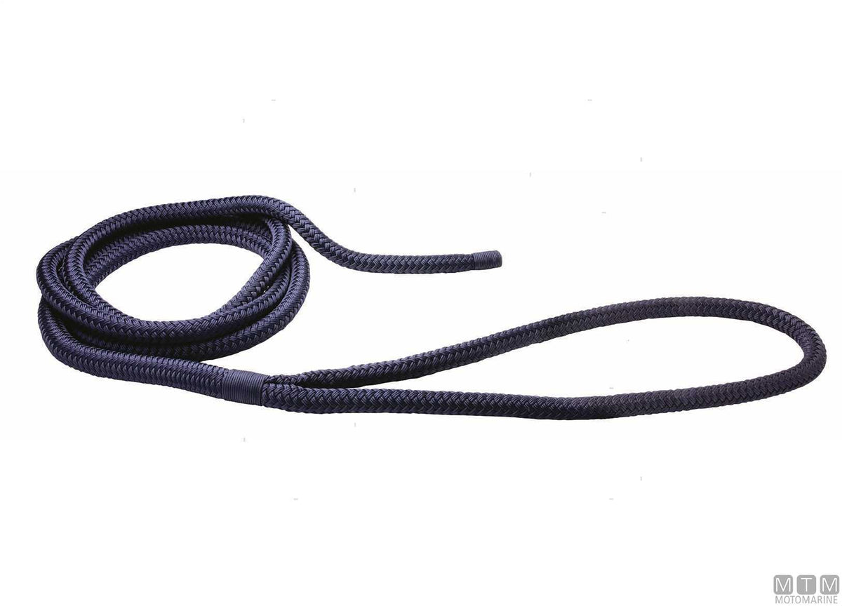 Mooring braid blue with black leather eye splice 75 cm Ø24 mm 20 m - original photo Motomarine Srl