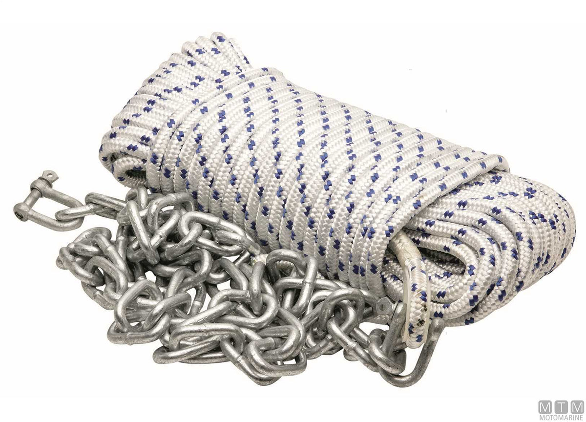 Polyester rope Ø10 mm 30 m + galvanized chain Ø8 mm 2 m - original photo Motomarine Srl