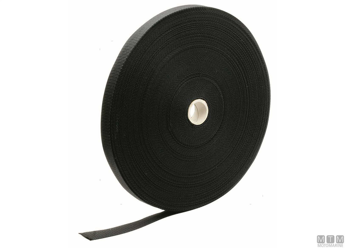 Black polypropylene webbing roll, 25 mm, 50 m - original photo Motomarine Srl