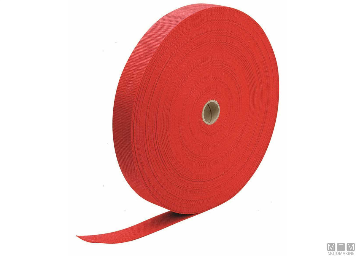 Red polypropylene webbing roll, 25 mm, 50 m - original photo Motomarine Srl