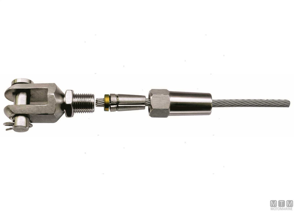 Quick-fit fork terminal for Ø6 mm wire, stainless steel 316 - original photo Motomarine Srl