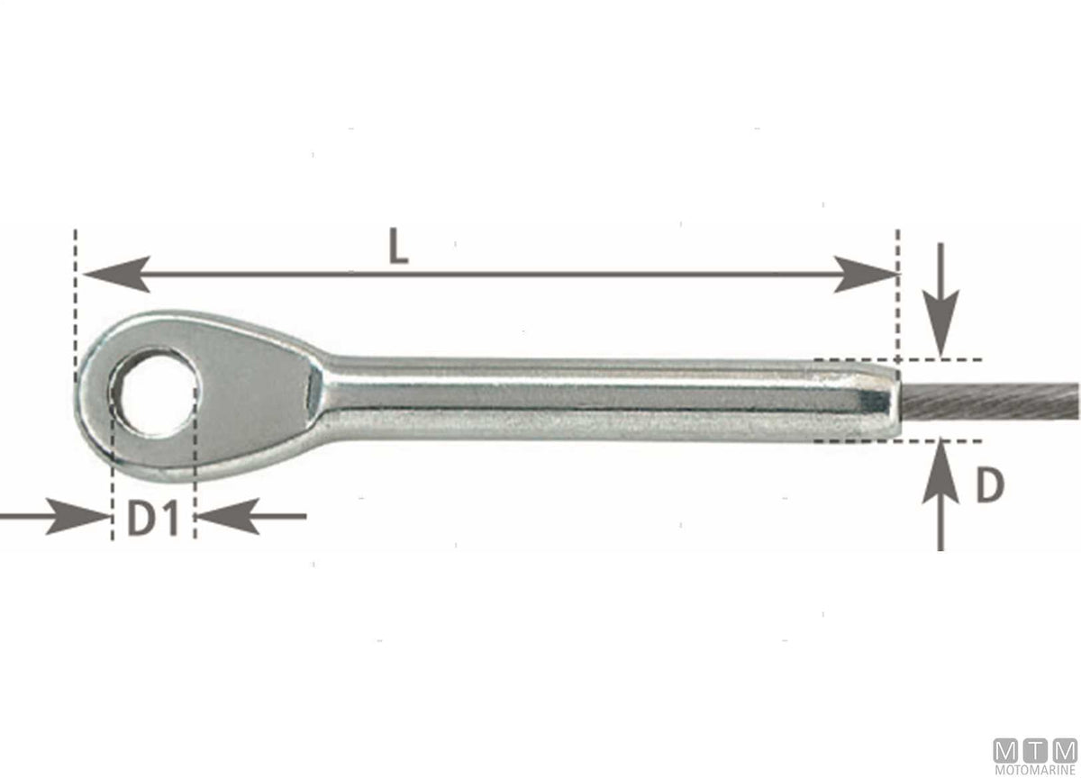 Swage eye terminal for Ø8 mm wire stainless steel 316 - original photo Motomarine Srl