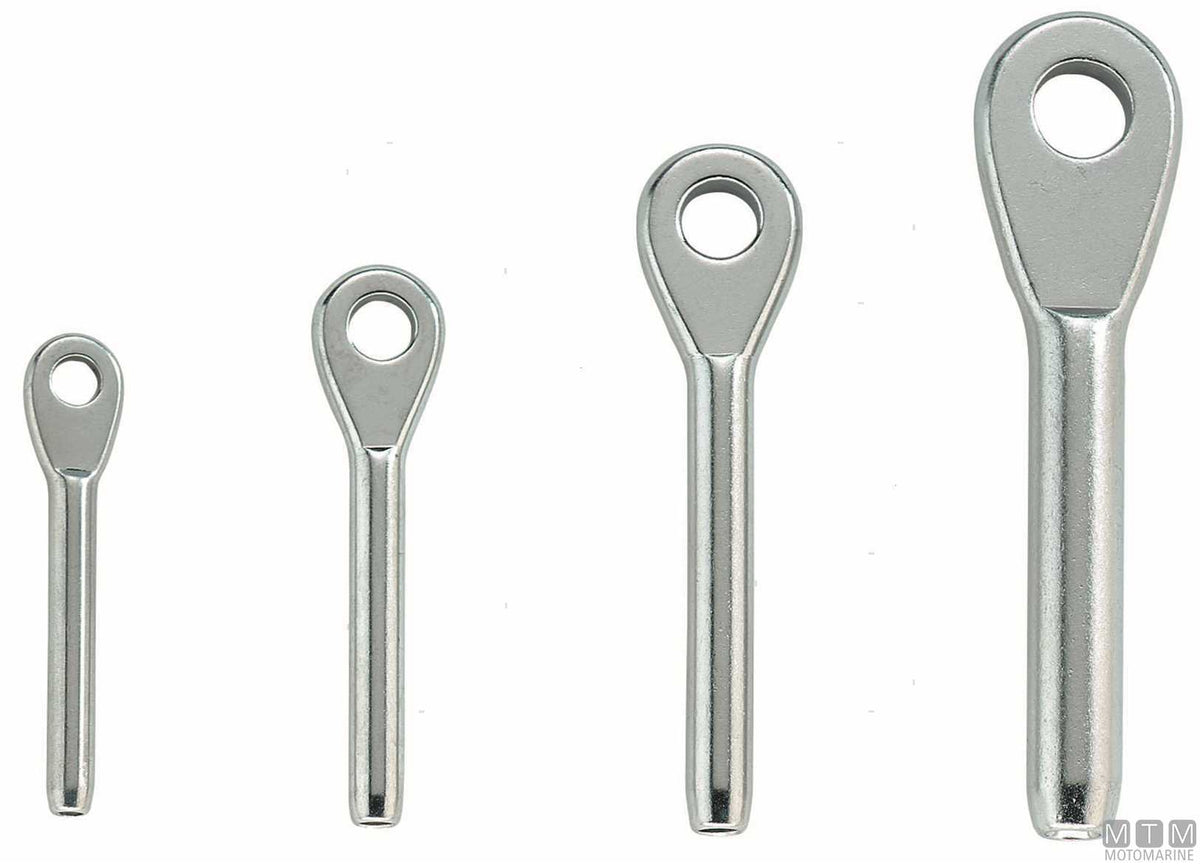 Swage eye terminal for Ø8 mm wire stainless steel 316 - original photo Motomarine Srl