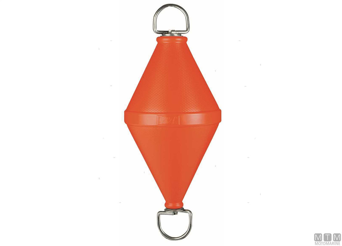 Biconical mooring buoy with stainless steel pole Ø32 cm H80 cm orange - original photo Motomarine Srl