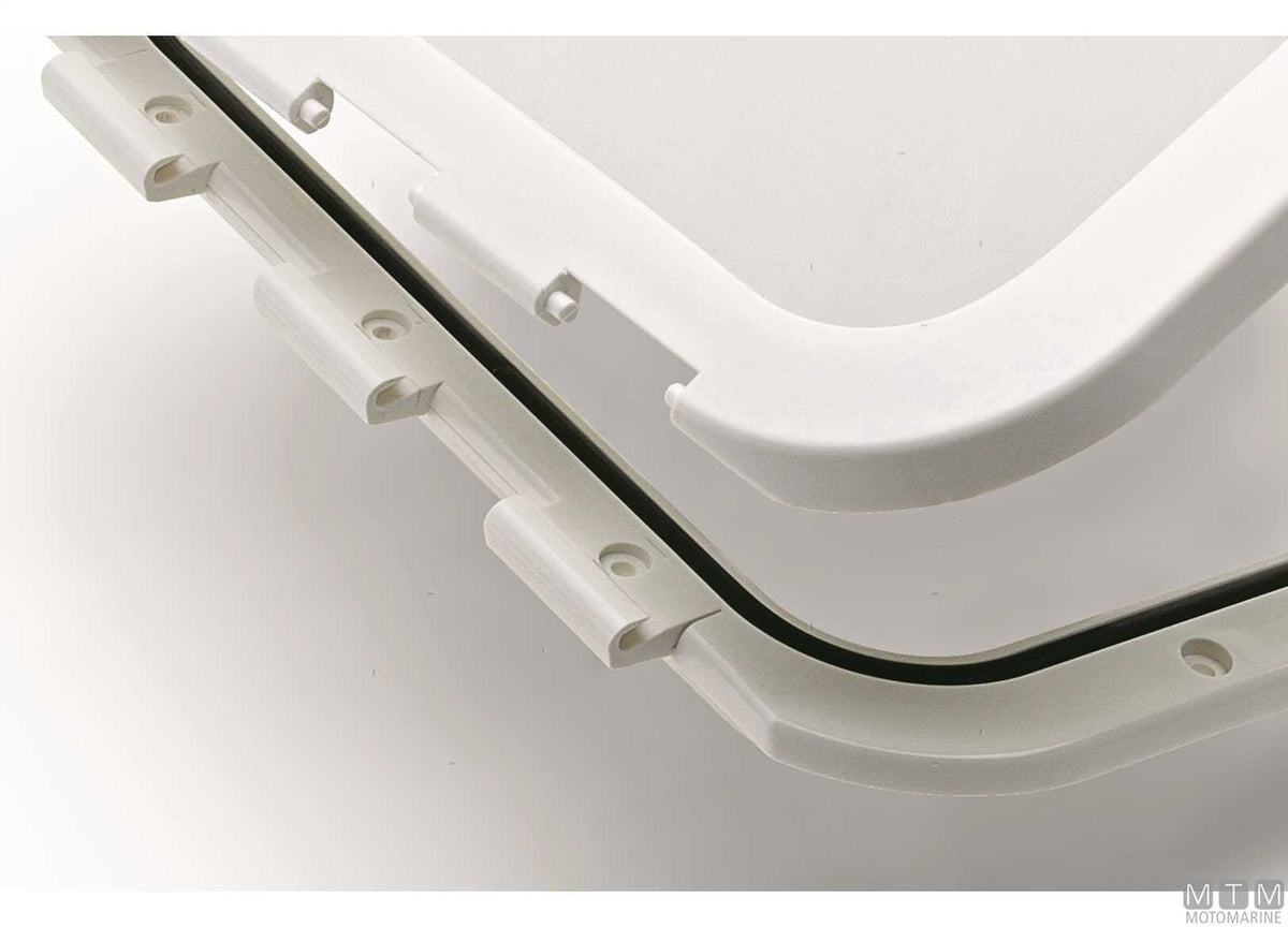 White ABS hatch 373x373 mm with 250 mm box - original photo Motomarine Srl