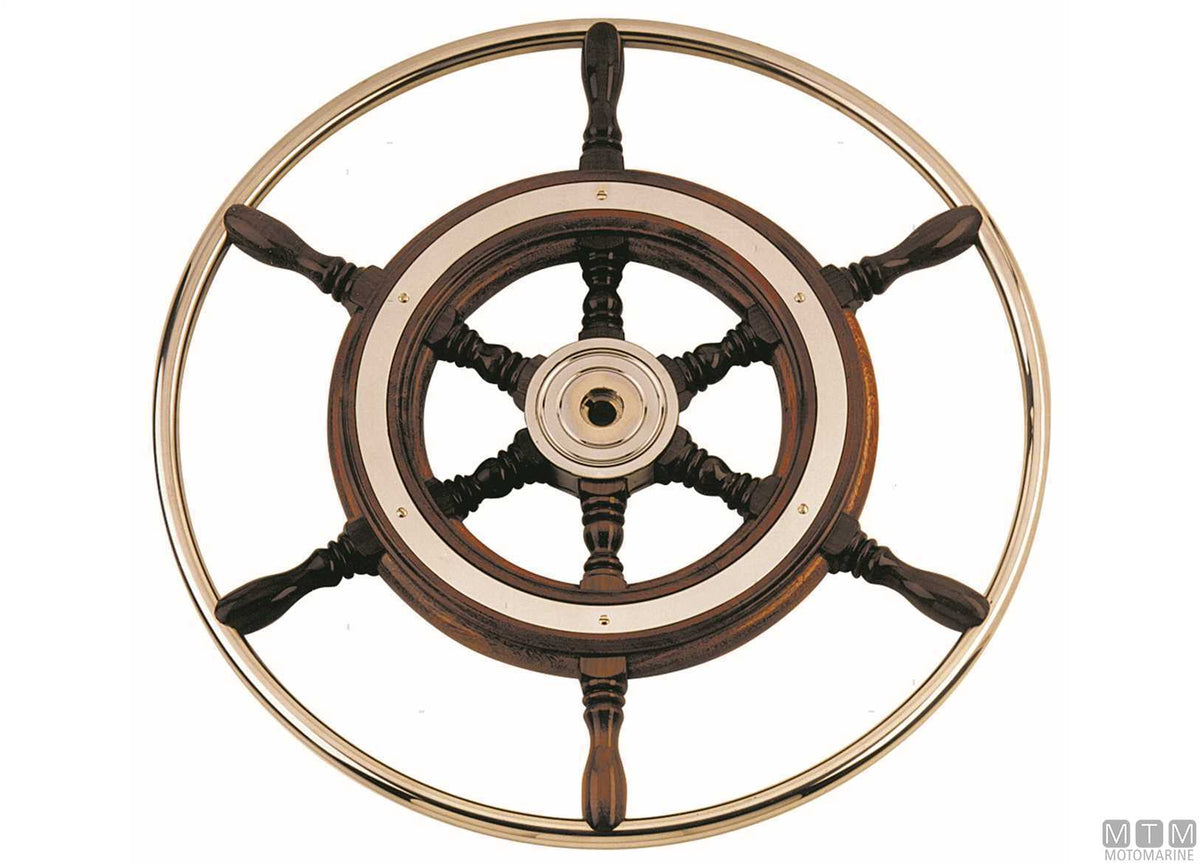 Stainless steel and mahogany steering wheel Ø420 mm - original photo Motomarine Srl