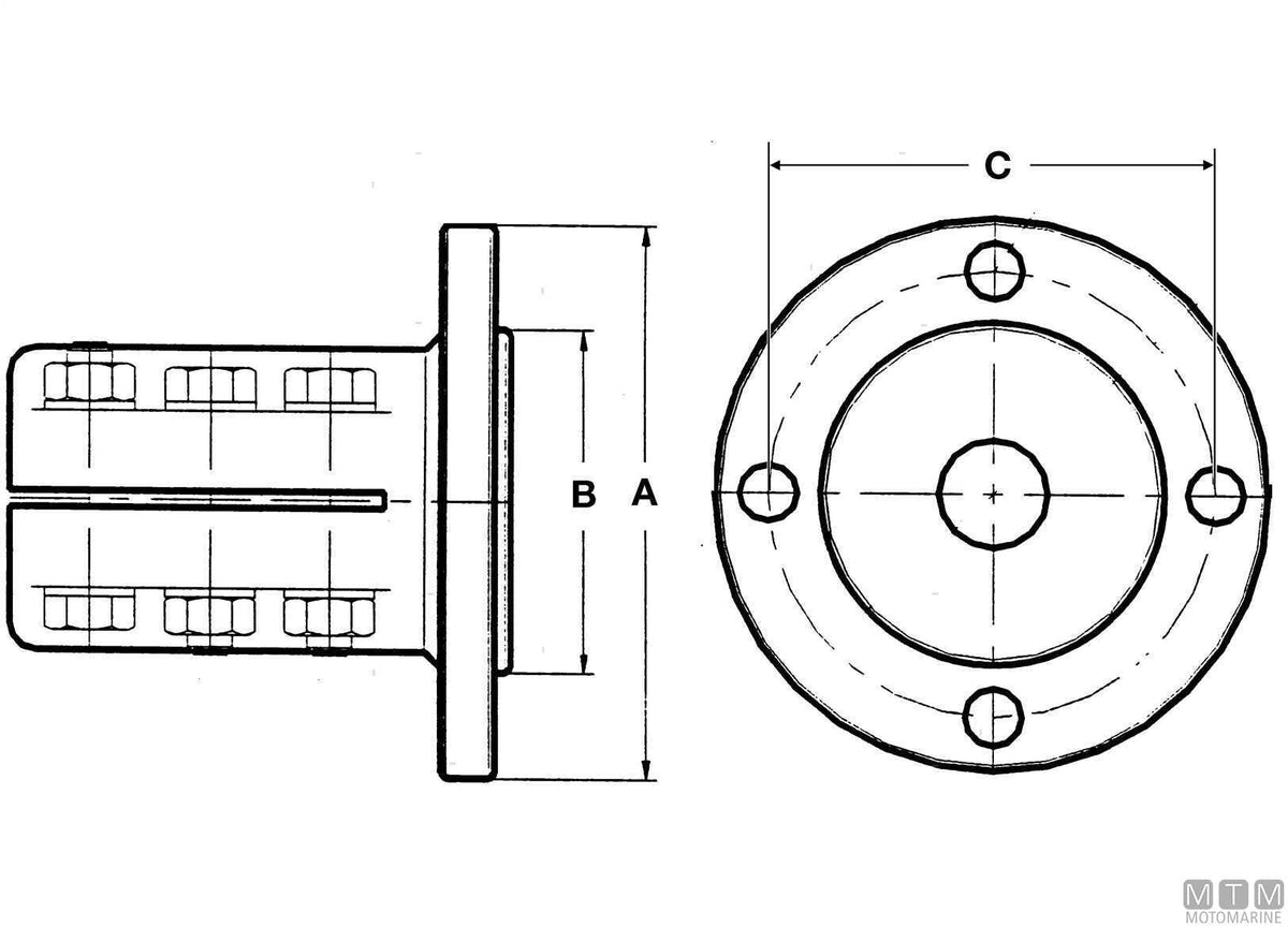 Coupling flange for shaft Ø35 mm TMC60 - original photo Motomarine Srl