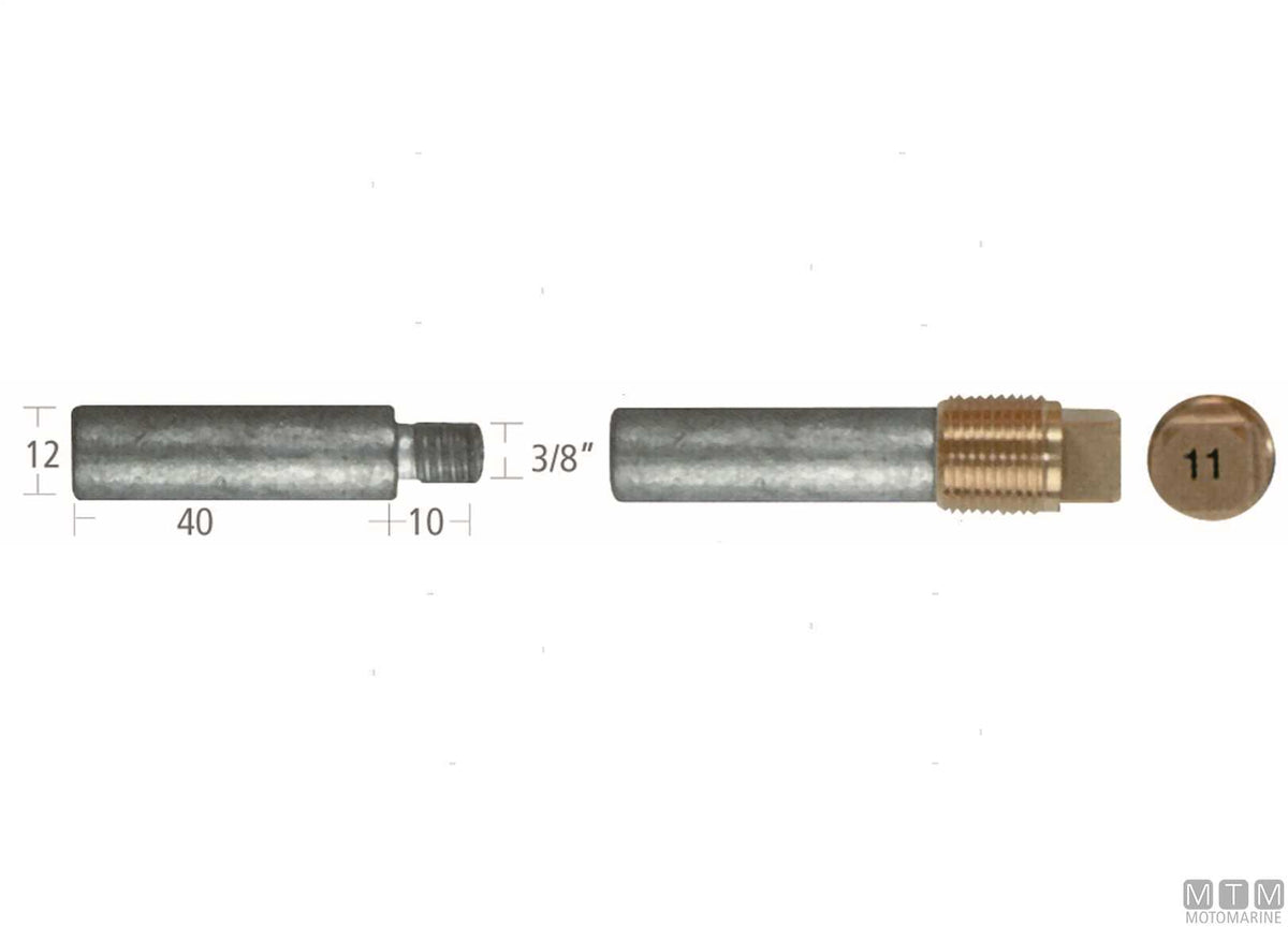 Zinc pencil anode General Motors 12x40 mm - original photo Motomarine Srl
