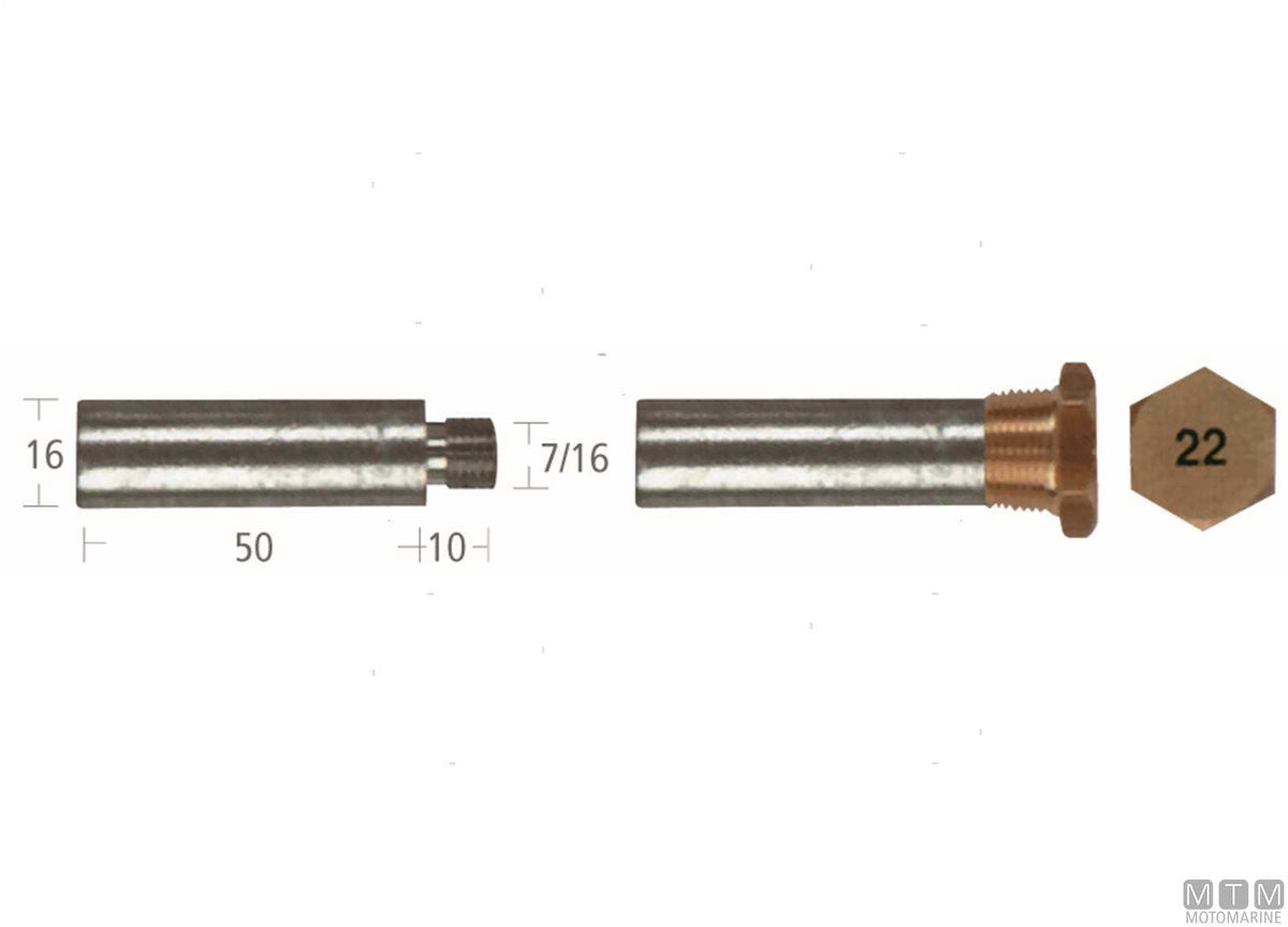 Zinc pencil anode Cummins 16x50 mm - original photo Motomarine Srl