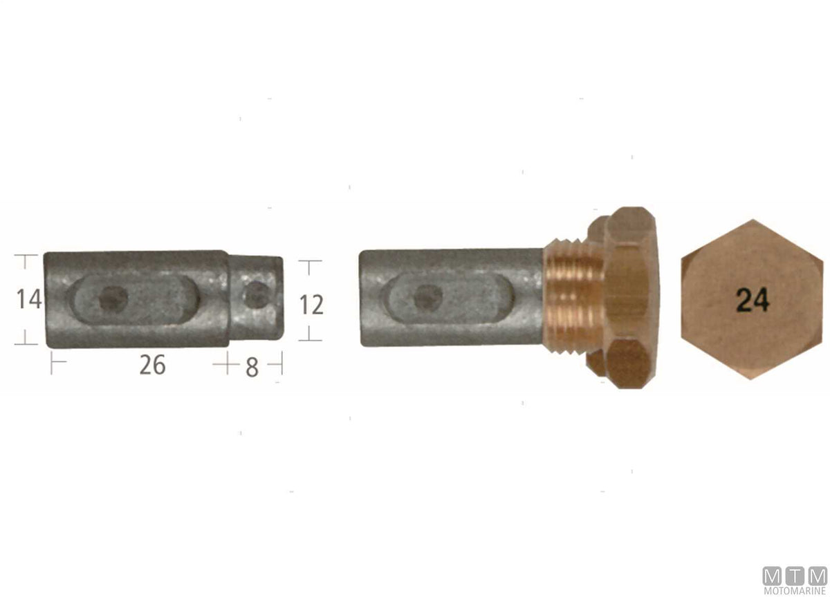 Zinc pencil anode Aifo-Fiat 14x26 mm - original photo Motomarine Srl